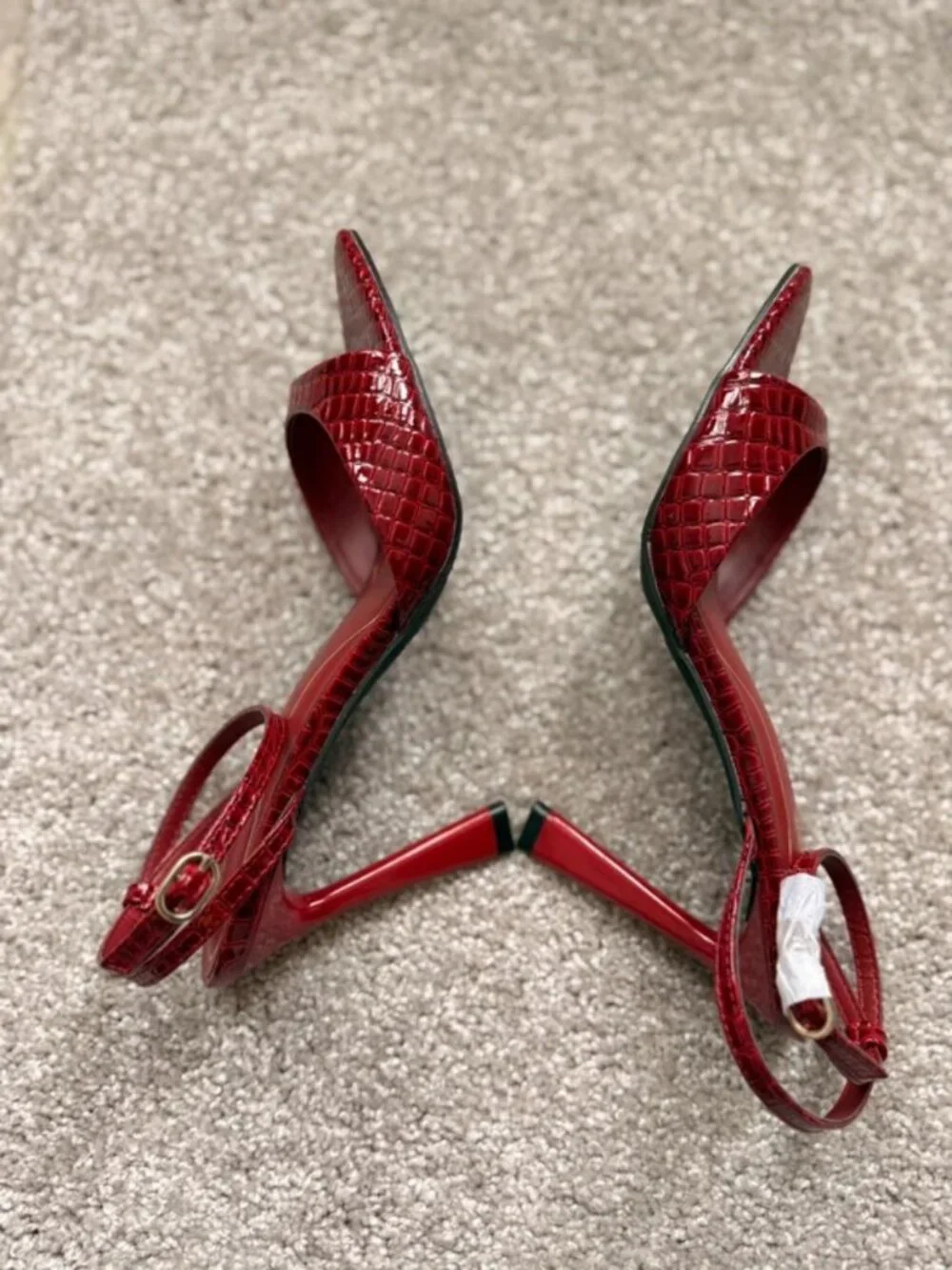Fashion Nova Burgundy Croc Pointed Toe Ankle Strap Heels Size 8.5 New